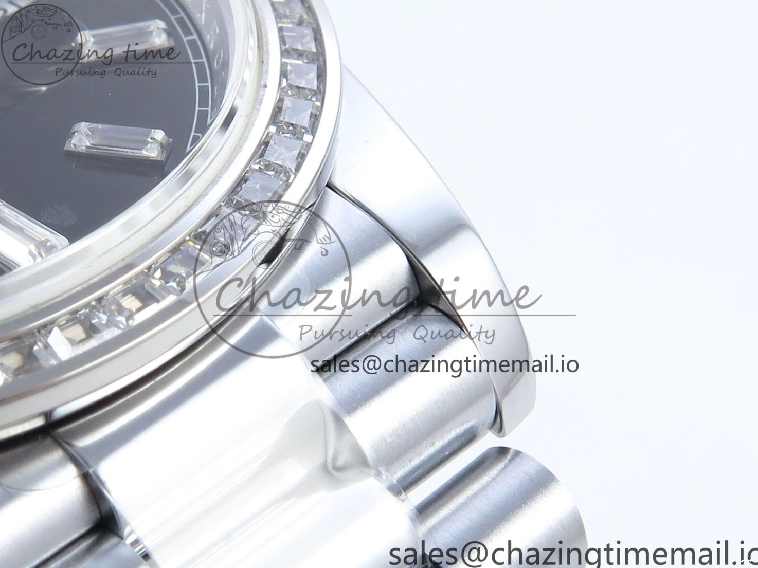 on QF 40 Edition Bracelet (Gain 1:1 DayDate Black V5 Best A2836 Crystal SS Bezel Dial Diamonds President Weight) 0315